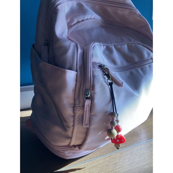 Red White Tan Beaded Mushroom Keychain Bag Purse Water Bottle Charm - Picture 4 of 5